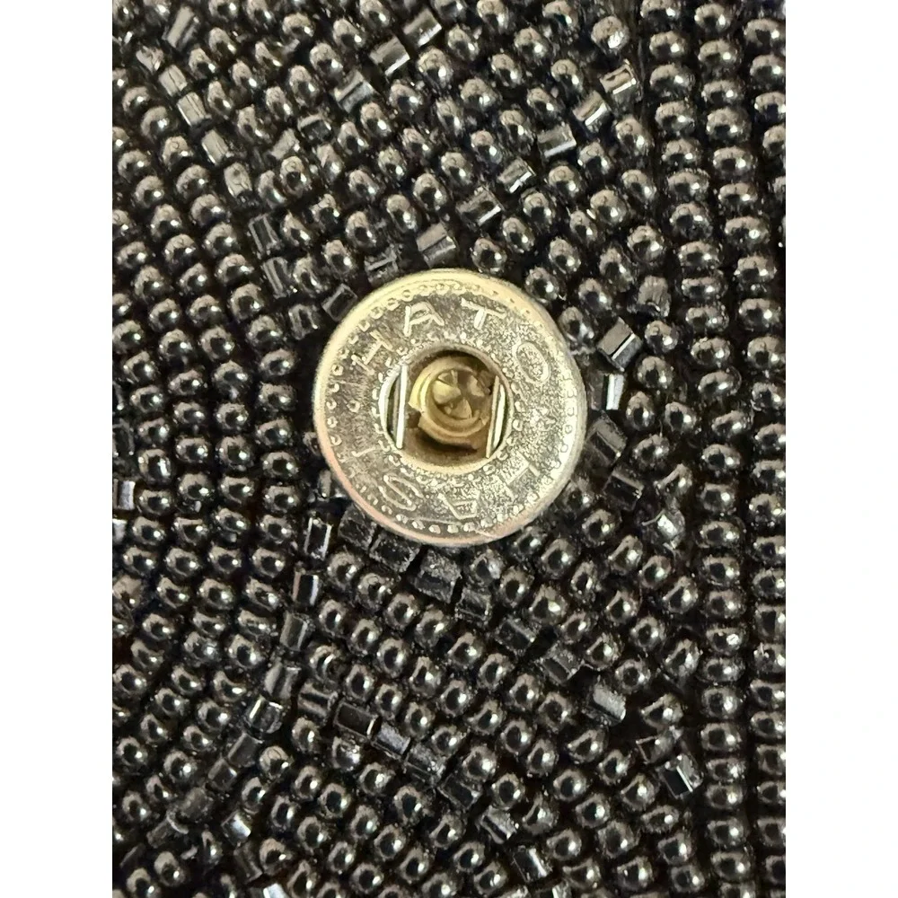 Hato Hasi Black Beaded Vintage Japan Satin Lined Clutch Evening Formal Purse EUC